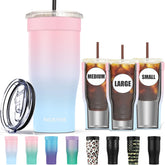 Niceyos universal iced coffee sleeve in pink and blue keeps drinks cold and hands dry.