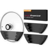 Niceyos universal pot lid organizer mounted on a cabinet door for quick lid access