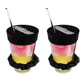 Nightcap drink cover scrunchie worn on the wrist for quick protection.