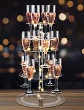 NiHome 3-Tier Champagne Tower with glowing string lights enhances wedding displays