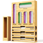 NIKUY 9-in-1 bamboo organizer for foil and wrap in a tidy kitchen drawer.