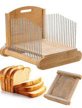 NiHome Bamboo Bread Slicer with base and stainless steel guides for clean slices