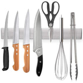 Ninonly 12-inch magnetic knife strip on wall holds knives securely and saves counter space.