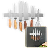 Ninonly 16-inch magnetic knife holder on fridge provides quick, secure access.