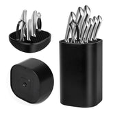 Ninonly black knife block without knives keeps up to 12 blades organized.