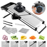 NIOSAVM mandoline slicer setup with multiple blades for fast veggie prep