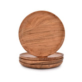 NIRMAN acacia wood dinner plates, top view showcasing natural finish for everyday dining.