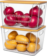 NITOOR stackable pantry organizers for compact kitchen storage.
