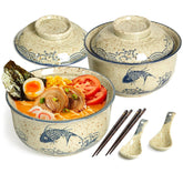 Niturceal ramen bowl set with lids keeps soup warm for enjoying meals.