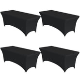 Niuara 4-pack black spandex tablecloths on a rectangle table for a sleek setup