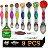 NIUTA magnetic measuring spoons set with color codes for quick size identification in cooking.