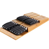NIUXX bamboo in-drawer knife block with 16 slots for organized storage