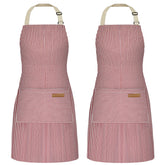 NLUS 2-pack cooking aprons with pockets in red pinstripes, front view for quick access