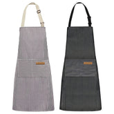 NLUS apron brown-stripes front view, adjustable neck for comfortable cooking
