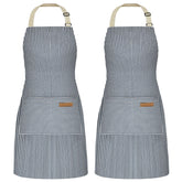 NLUS blue pinstripe apron with a roomy front pocket for utensils.