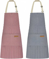 NLUS blue pinstripes apron front view with two pockets for tools and phones