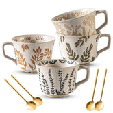 Noevany ceramic mug set with spoons, 11oz, ideal for daily coffee rituals.
