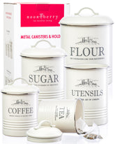 Noonberry 5-piece kitchen canisters in cream finish for organized countertop storage