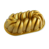 Nordic Ware Braided Loaf Pan top view highlights six-cup capacity for even baking.