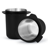 Normcore dosing cup on a portafilter for precise transfer and durability.