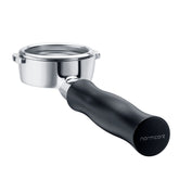 Normcore bottomless portafilter with 58mm extraction view showing pull quality