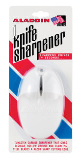 Norpro Aladdin Knife Sharpener mounted on the wall for quick blade touch-ups.