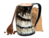 NORSE EMPIRE Viking Horn Mug 16oz polished ox horn for beer and mead.