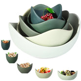 Notakia lotus-shaped pasta bowls in green, angled, ideal for stylish salads and pasta presentations.