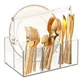 Novacrylion Acrylic Utensil Caddy with rotating handle keeps utensils within easy reach during meals.
