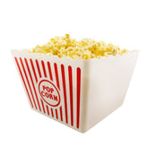 Novelty Place red and white striped popcorn box for movie night, reusable and festive.