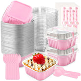 NPLUX pink mini cake pans with lids for party desserts and easy transport