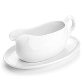 Nucookery white porcelain gravy boat with 14oz capacity for controlled pouring.