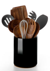 Nucookery utensil holder front view on counter protects surfaces.
