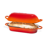 Nuovva enamelled cast iron bread loaf pan, rectangular view for even sourdough baking.