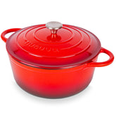 Nuovva enamelled cast iron Dutch oven red with lid for even heat and braising
