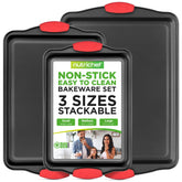 NutriChef 3-piece nonstick bakeware set with carbon steel for even baking.