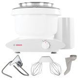 Nutrimill bundle Bosch stand mixer bowl shows 6.5-quart capacity for large batches.