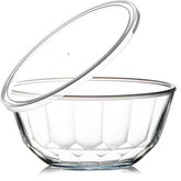 Nutriups 4.7 Qt large glass mixing bowl with lid for durable mixing and secure storage.