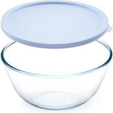 NutriUPS 4.7-quart glass mixing bowl with lid in Twilight Purple, ideal for prep and storage