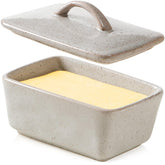 NutriUPS ceramic butter dish with lid on countertop for easy, stylish butter storage.