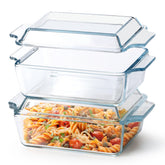 NUTRIUPS glass casserole set, front view, ideal for portion-controlled meals.