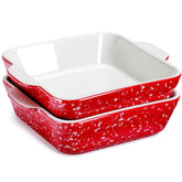 NutriUPS square ceramic baking dish in red for single servings and festive meals.