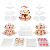 NWK cake stand set three-tier white for elegant dessert display at parties.