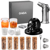 OAGA whiskey smoker skull top enhances presentation with dramatic smoky ambiance.
