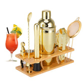 OBALY bartender kit on a bamboo stand for stylish home entertaining
