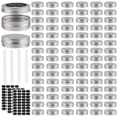 OBKJJ 96-pack round tin cans with screw lids in silver for DIY cosmetics and crafts.