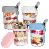 OcePor 4-pack overnight oats containers with lids and spoons for portable breakfast prep