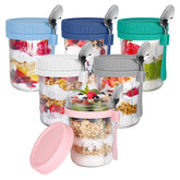 OcePor 6-pack overnight oats containers with lids and spoons for organized meal prep.