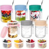 OcePor 6-pack overnight oats containers with airtight lids for fresh meals on the go.