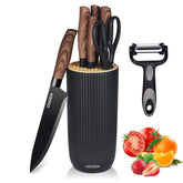 ODDIER 8-piece knife set with universal block for organized kitchen storage and easy access.